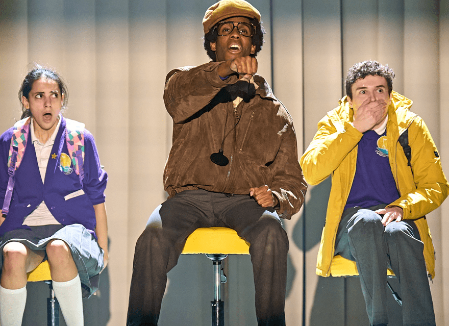 News for Peterborough and Cambridgeshire - Sasha Desouza-Willock, Abdul-Malik Janneh, and Gordon Millar in The Boy at the Back of the Class. CREDIT: Manuel Harlan