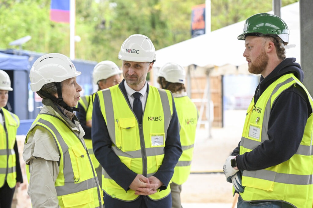 The Princess Royal officially opens the NHBC Training Hub, adjacent to Histon Football Club, Impington, Cambridge; it can train 80 apprentices all year round. PHOTO: NHBC 