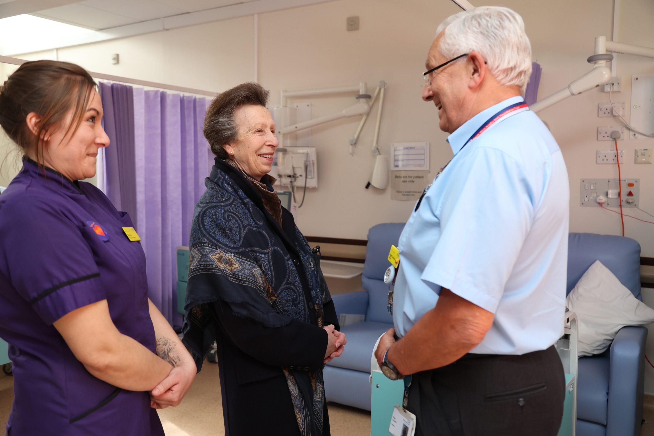 North West Anglia NHS Foundation Trust’s oldest-serving employee, Chaplain Roger Cresswell had the honour of meeting HRH The Princess Royal during her recent visit to Hinchingbrooke Hospital in Huntingdon, introduced by Trust Director of Midwifery, Melissa Davis.
