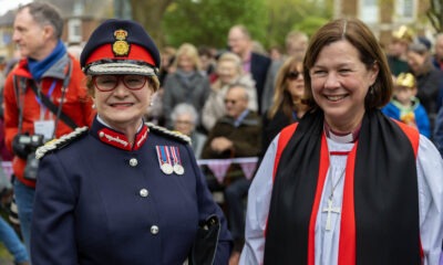 Lord-Lieutenant of Rutland, Dr Sarah Furness with the Bishop of Peterborough, the Rt Rev Debbie Sellin, at the blessing of a permanent statue of the late Queen in Oakham PHOTO: Terry Harris