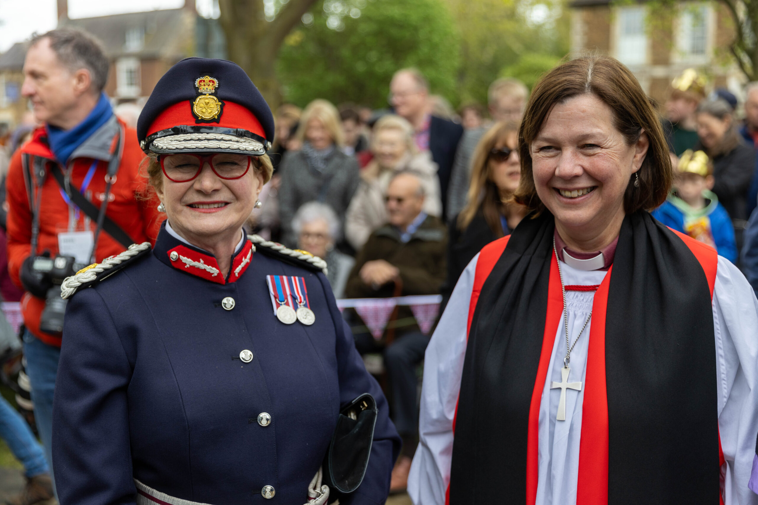 Lord-Lieutenant of Rutland, Dr Sarah Furness with the Bishop of Peterborough, the Rt Rev Debbie Sellin, at the blessing of a permanent statue of the late Queen in Oakham PHOTO: Terry Harris