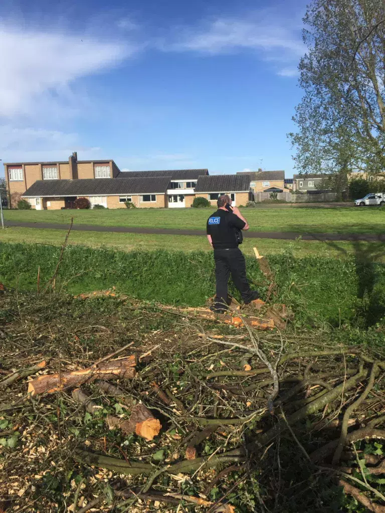 The site off Gunthorpe Road where workmen have begun clearing the site and caused an uproar among local residents. Residents have taken photos of the area being cleared and contacted councillors for an explanation. Above: police visit today