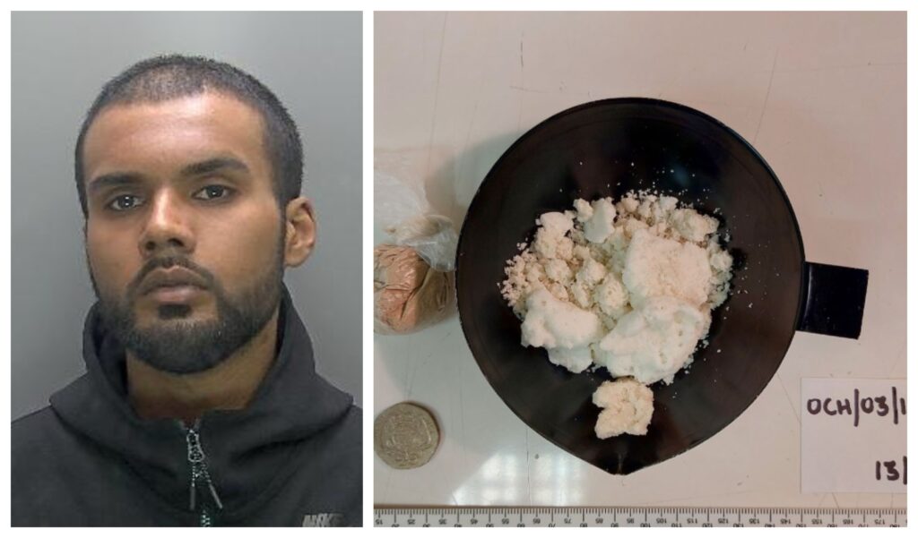 Mohammed Ali (left) after being caught by police in Cambridge and (right) custody photo 