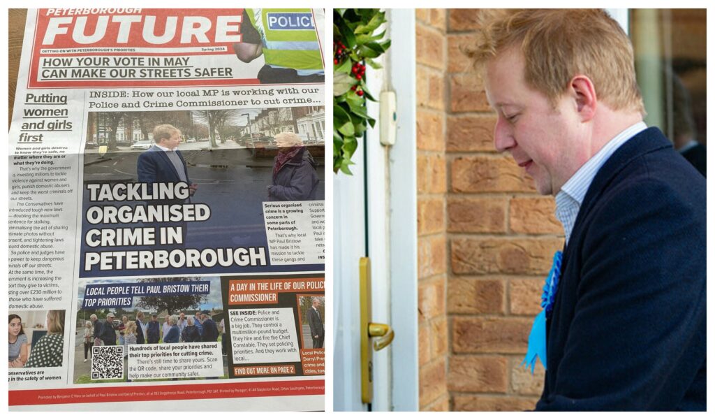 MP Paul Bristow features prominently in the fake ‘Peterborough Future’ newspaper that has been delivered to homes in the city