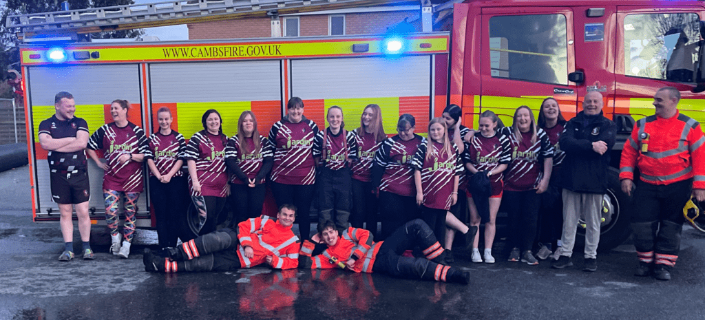 The women’s team of March Bears Rugby Club learn some basic fire fighter techniques during a visit to March Fire Station. PHOTO: Cambs Fire and Rescue