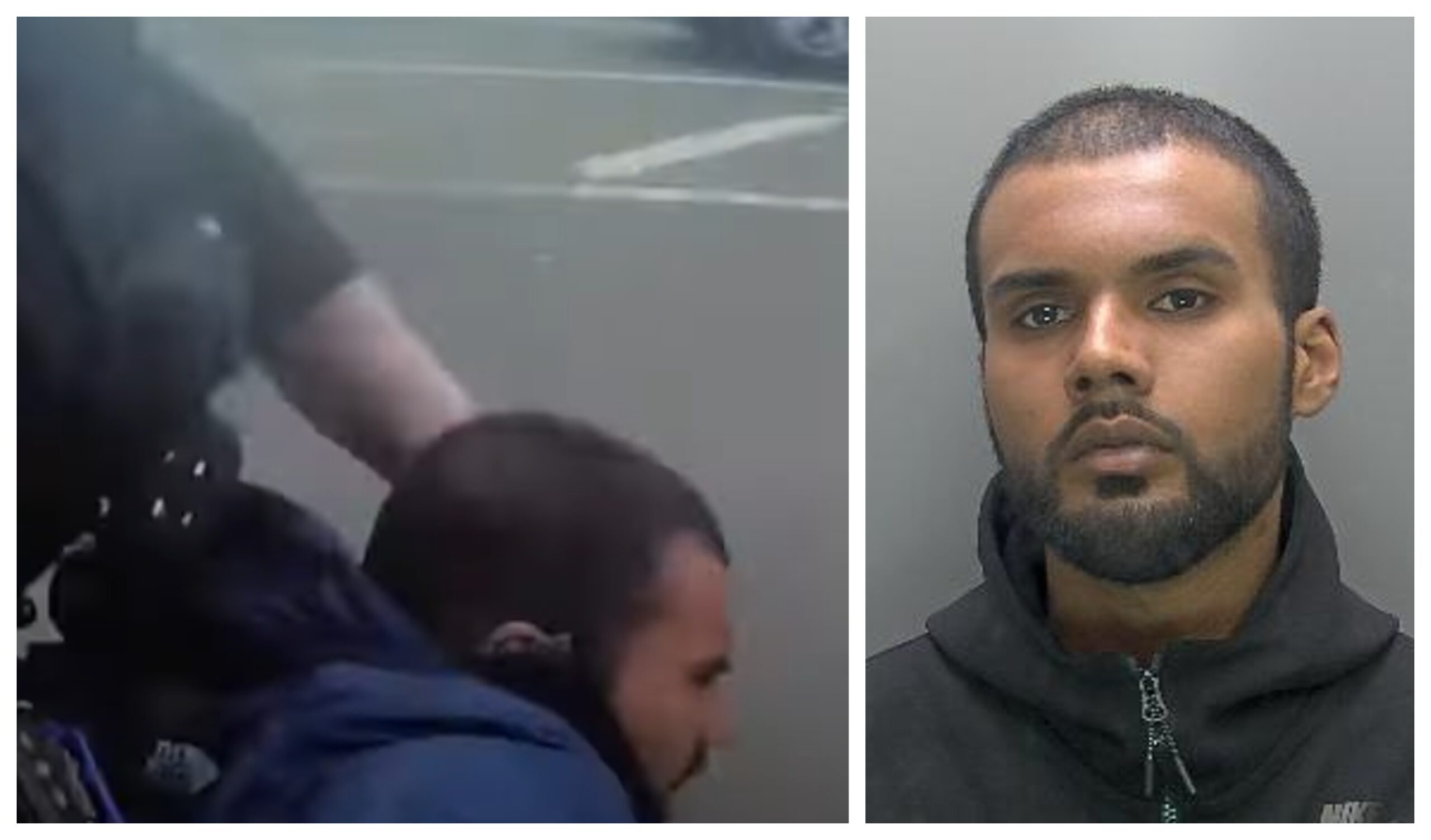 Mohammed Ali (left) after being caught by police in Cambridge and (right) custody photo