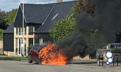 Renault bursts into flames in Mepal High Street. Photo: CambsNews reader