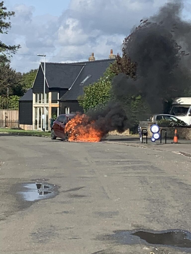 Renault bursts into flames in Mepal High Street. Photo: CambsNews reader 
