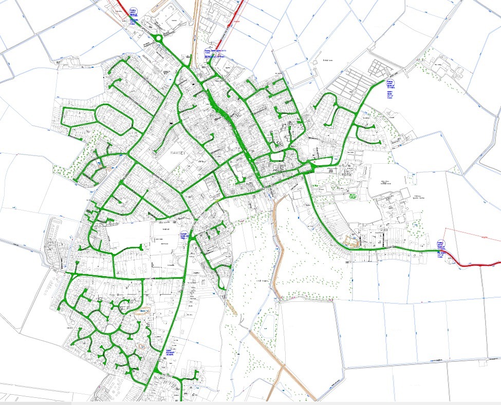 Cambridgeshire County Council has reduced the speed limit on roads throughout Ramsey to 20mph (areas marked green on map)