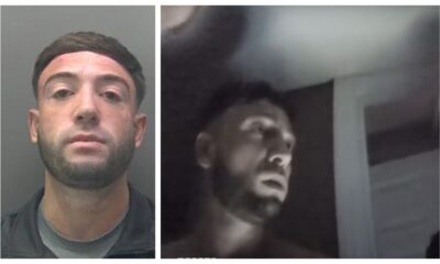 Dominic Bevilacqua got an early morning wake up call (right) that led to him being jailed for more than 3 years for drug and other offences. Custody picture (right)