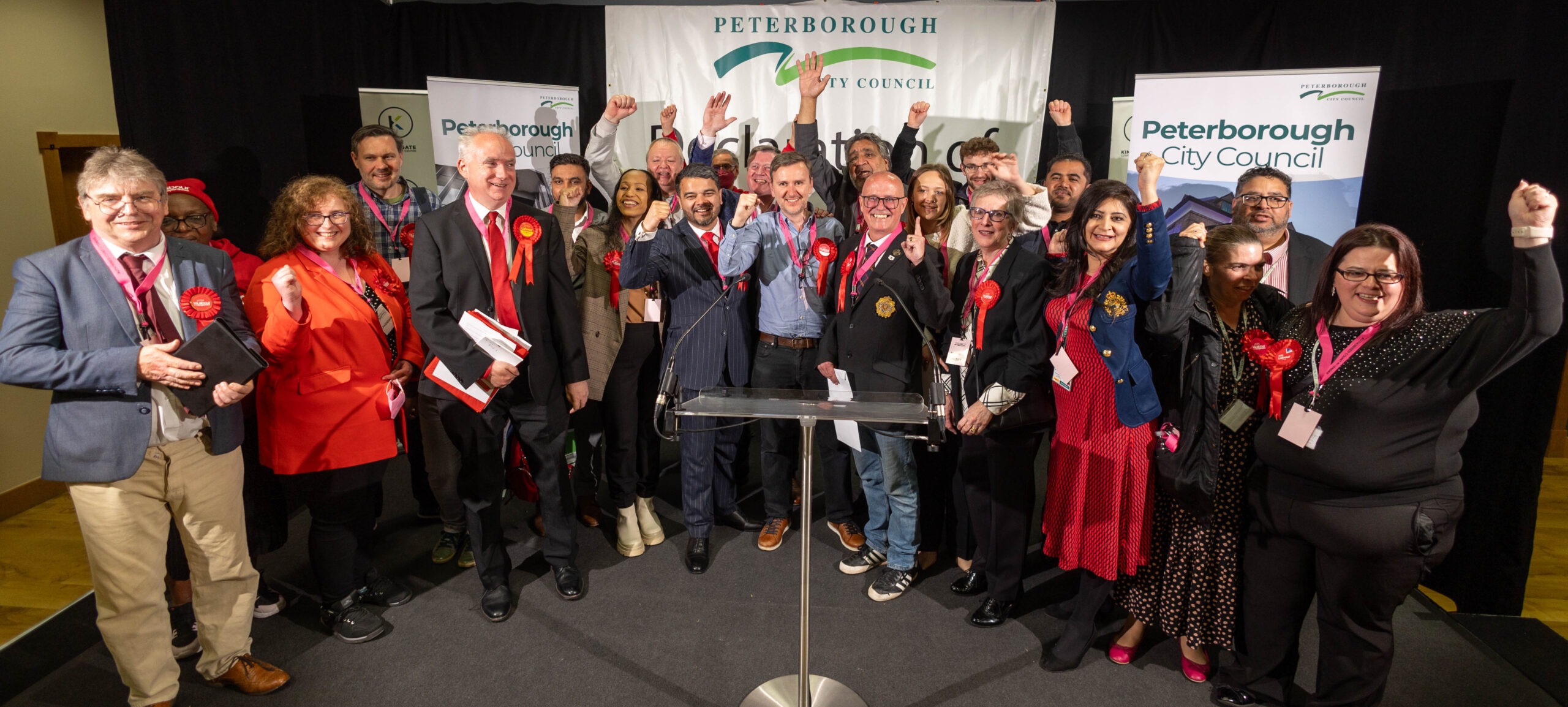Labour celebrate their Peterborough City Council success. PHOTO: Terry Harris