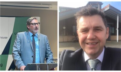 James Palmer (left) opening today’s Eastern Powerhouse conference in Cambridge and (right) Mayor Dr Nik Johnson visiting Middle Level Commissioners ahead of a tour of the St German's pumping station.