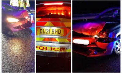 A Kent woman drove into the back of a police car in Cambridgeshire while three times over the drink drive limit