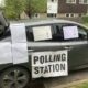 Innovation by polling station staff in Cambridge today outside Milton Road library. PHOTO: Cambridge Electoral Services (part of Cambridge City Council)