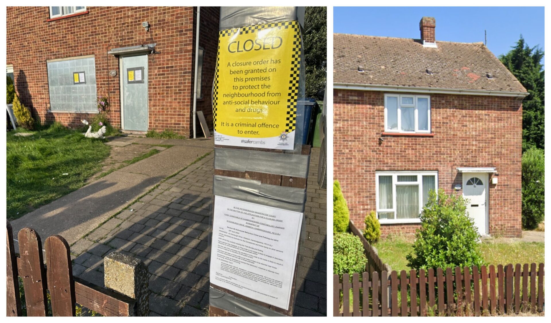 ed final - News for Peterborough and Cambridgeshire News for Peterborough and Cambridgeshire - Astonishingly the then (right) photo of 42 Edinburgh Drive was taken just 2 years ago. On the left is what it looks like after police were given court permission to close it and board it up. PHOTO: Google and Cambs Police