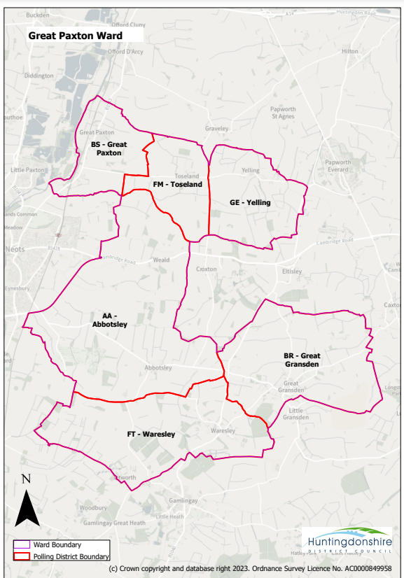 Ward map, Great Paxton, where Lib Dems have won a by election
