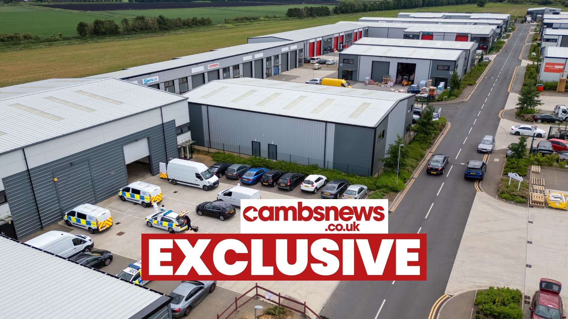 News for Peterborough and Cambridgeshire - Police at the scene of a drugs raid at Harrier Way, Eagle Business Park, Yaxley. More than 2,000 cannabis plants, with an estimated street value of £1m, were discovered PHOTO: Terry Harris