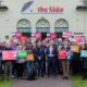 Labour launch in Peterborough: Candidates Andrew Pakes and Sam Carling with Labour supporters outside the Lido, Peterborough, on Saturday. PHOTO: Terry Harris