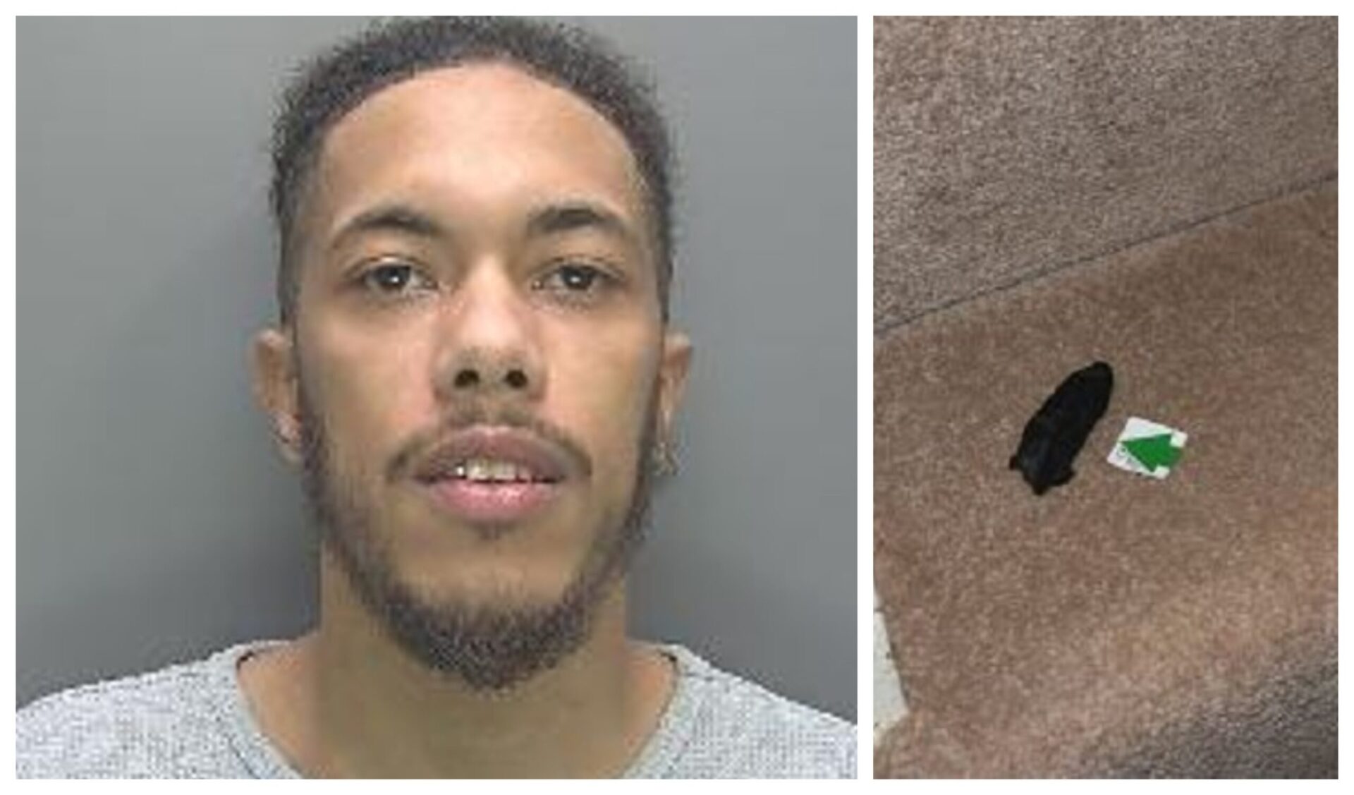 wilson main - News for Peterborough and Cambridgeshire News for Peterborough and Cambridgeshire - Custody photo of Tinashe Wilson together with a photo of the black latex glove left at the scene.