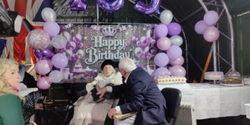 Dorothy Smith with her son Jeff: he helped to organise the celebrations for his mother’s 105th birthday