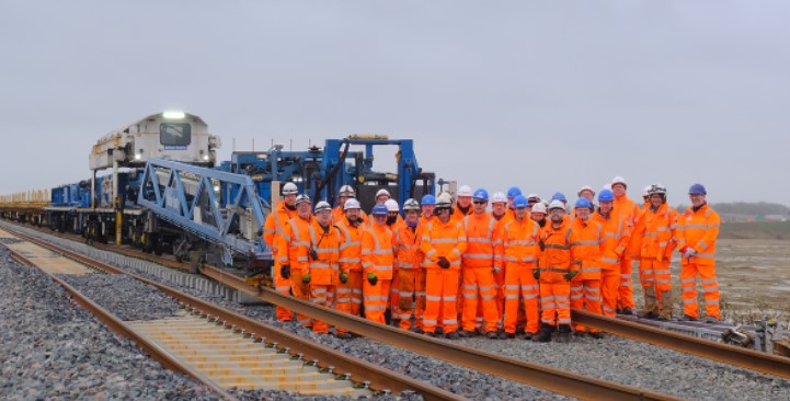 News for Peterborough and Cambridgeshire - Track laying late last year along first connection stage of East West Rail (EWR) as the New Track Construction (NTC) train completes its 58th and final shift