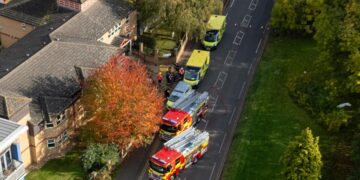 Scene in Oundle Road, Peterborough, on Wednesday morning after fire crews called to a first floor flat fire. PHOTO: Terry Harris