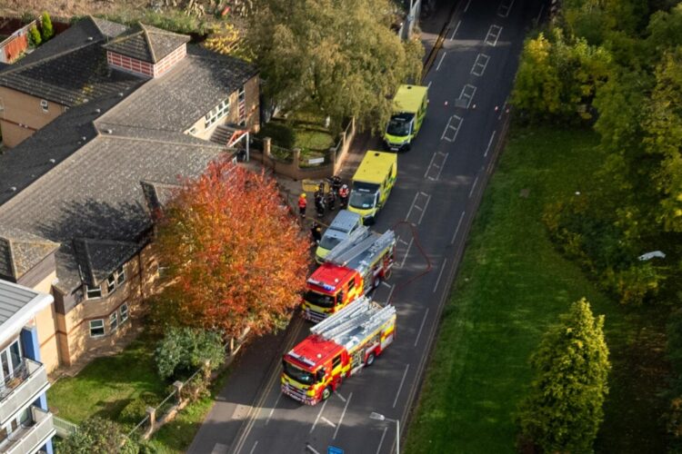 News for Peterborough and Cambridgeshire - Scene in Oundle Road, Peterborough, on Wednesday morning after fire crews called to a first floor flat fire. PHOTO: Terry Harris