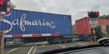 Freight train stuck in limbo on March crossing. All services between Ely and Peterborough are currently suspended. PHOTO: CambsNews reader