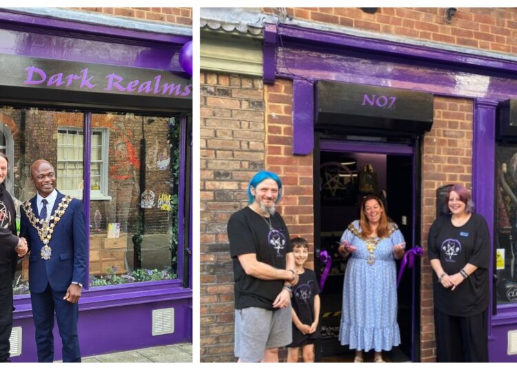 dark main opening - News for Peterborough and Cambridgeshire News for Peterborough and Cambridgeshire -  Dark Realms in Market Street Wisbech – it had its initial opening May 2023 by Mayor Cllr Susan Wallwork (right) and (left) the newly revamped and expanded store being reopened on October 5th, 2024, by Wisbech Mayor Cllr Sidney Imafidon