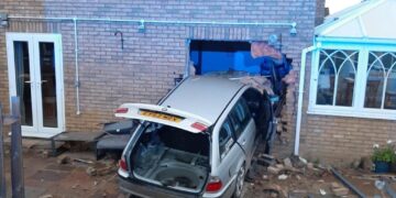 Police are appealing for witnesses and CCTV footage after a car crashed into a house in Ramsey St Mary’s.