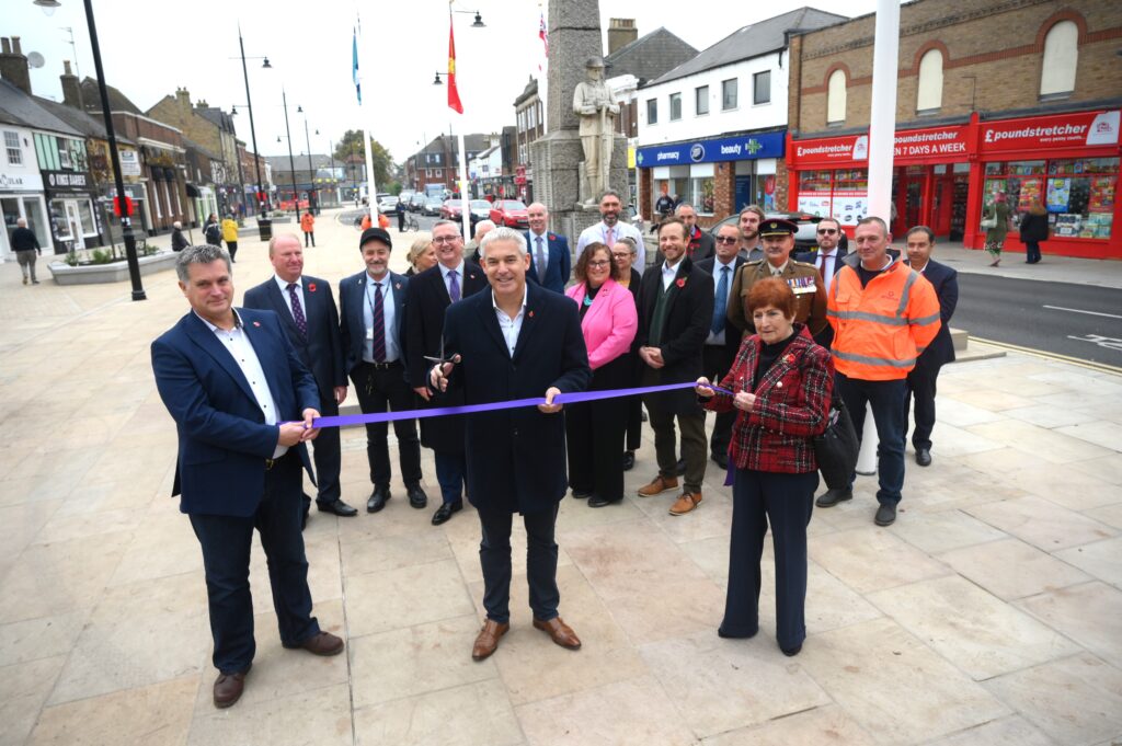 Pictured in front of the War Memorial in Broad Street are, from left, Phil Hughes, Head of Leisure Services and March Future High Streets Fund project officer at Fenland District Council; Cllr Chris Seaton, lead member of the March Future High Streets Fund steering group and Fenland District Council’s Portfolio Holder for Transport, Heritage and Culture; Cllr Jan French, Deputy Leader of Fenland District Council, town, district and county ward member for March, Chair of March Area Transport Study (MATS) Group and member of the March Future High Streets steering group; Nicola Foster, Project Communication and Stakeholder Manager at Octavius Infrastructure and Jon Miller, Framework Manager at Octavius Infrastructure