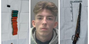 While searching the Cambridge home of Connor Sweeney, police found a shotgun and 15 shells in the garden shed as well as cocaine, cannabis, nitrous oxide cannisters, mobile phones, cash and a wooden truncheon