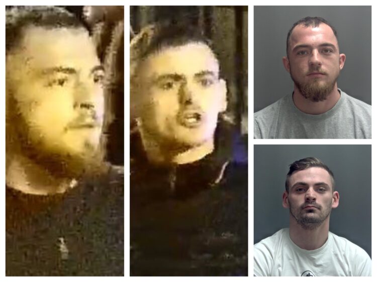 crims - News for Peterborough and Cambridgeshire News for Peterborough and Cambridgeshire - Levi Gray, 28, and Benjamin Hammond, 29, (bottom right and centre) attacked the man in the early hours of 29 October 2022 in Old Market, Wisbech. Two of the photos are from CCTV – others are police custody photos.