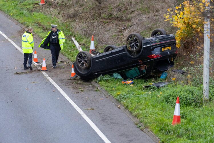 ths-1 - News for Peterborough and Cambridgeshire News for Peterborough and Cambridgeshire - Police on scene after car overturns today (November 17th) on Peterborough Parkway PHOTO: Terry Harris