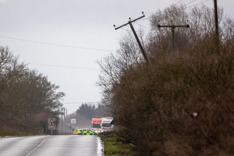 3 WhatsApp Image 2024-12-08 at 11.09.57_22f1ca1e - News for Peterborough and Cambridgeshire News for Peterborough and Cambridgeshire - Scene on the A47 near Guyhirn, Cambridgeshire, this morning with UK Power Network on site after power cable came down on tree during Storm Darragh. PHOTO: Terry Harris