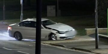 Rinalds Graudins, 43, was caught driving a BMW 5 series in Peterborough in the early hours of 11 October, with the front bumper and a wheel hanging off, as well as the bonnet being crumpled.