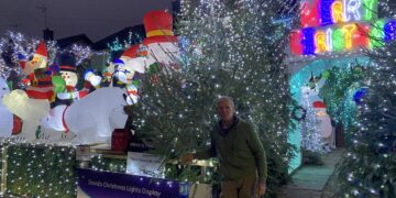 The dazzling show, created by 62-year-old David Woolridge for the sixth year running, featured thousands of stunning LED lights, hundreds of inflatables and 40 beautifully decorated Christmas trees.