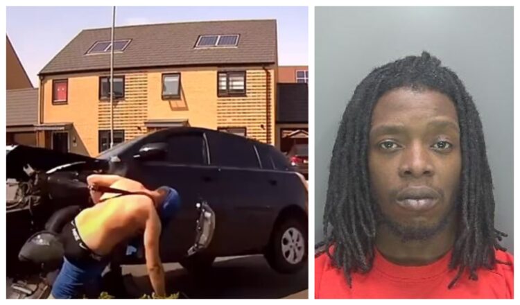 crash omar final - News for Peterborough and Cambridgeshire News for Peterborough and Cambridgeshire - Omar Harris has been jailed after admitting attempted grievous bodily harm and dangerous driving. He used his black Kia as a weapon, say police, to crash into a moped and injure the rider. Scenes from Northstowe where the incident happened