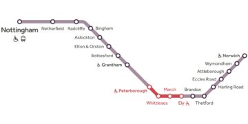 Map of the route provided by East Midlands Railways
