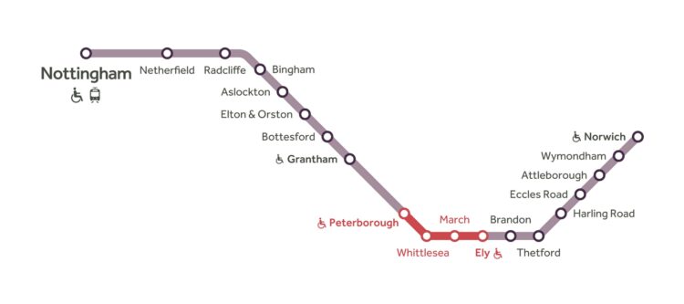 trains - News for Peterborough and Cambridgeshire News for Peterborough and Cambridgeshire - Map of the route provided by East Midlands Railways