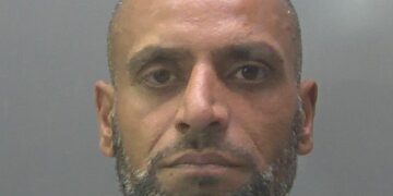 Inam Qureshi, 45, who carried out a random attack on a stranger in a Peterborough city centre street has been jailed for six-and-a-half years. Image: Cambs Police Video