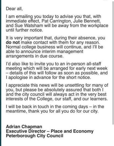 Adrian Chapman email to staff 