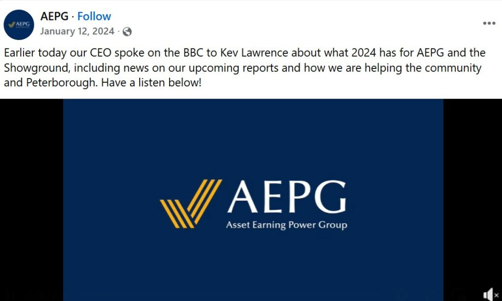 aepg 3 - News for Peterborough and Cambridgeshire PCR FM has also hosted a number of interviews with AEPG representatives in recent years, providing airtime to promote the group’s ambitions for the former showground site.