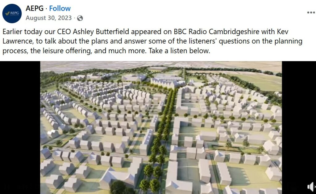 aepg 4 - News for Peterborough and Cambridgeshire PCR FM has also hosted a number of interviews with AEPG representatives in recent years, providing airtime to promote the group’s ambitions for the former showground site.