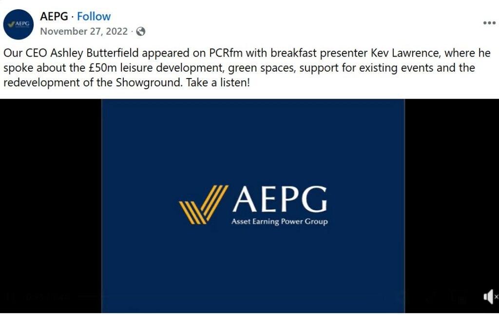 aepg 5 - News for Peterborough and Cambridgeshire PCR FM has also hosted a number of interviews with AEPG representatives in recent years, providing airtime to promote the group’s ambitions for the former showground site.