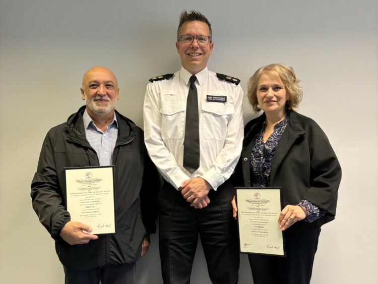 News for Peterborough and Cambridgeshire - Luigi and Tina receiving their RHS certificates from Detective Chief Superintendent Jon Hutchinson.
