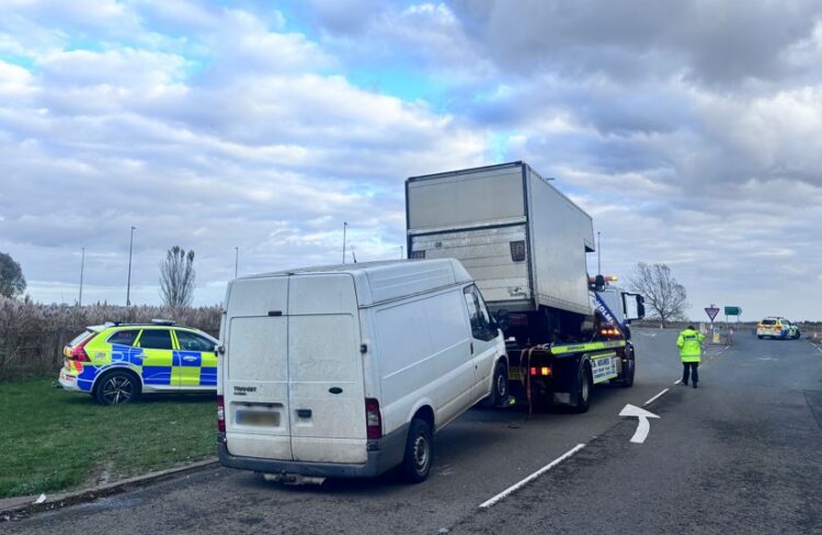 1 vehicle seized - News for Peterborough and Cambridgeshire News for Peterborough and Cambridgeshire - Cambridgeshire’s Rural Crime Action Team (RCAT) and Neighbourhood Policing Team (NPT) joined forces with Lincolnshire’s RCAT to carry out Operation Chambers on Tuesday (28 October), targeting motorists on the A16 which connects the two counties. Picture shows vehicle being seized.