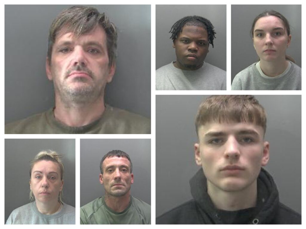 From left: David Chapamn, Tristian Vernon-Harriott, Keileigh Spencer. Bottom (from left): Michelle Bailey, Jonathan Stokes and Jesse Morgan-Smith. Part of a violent gang that lured victims online, kidnapped and blackmailed them out of thousands of pounds