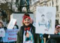 mesh 2018 4 - News for Peterborough and Cambridgeshire News for Peterborough and Cambridgeshire - House of Lords suffragette rally on Feb 6, 2018: Kath Samson at a rally at the foot of Winston Churchill before going into the House of Lords to hear a question by Lord Phillip Hunt. PHOTO: Caroline Briggs