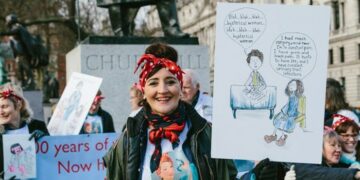 House of Lords suffragette rally on Feb 6, 2018: Kath Samson at a rally at the foot of Winston Churchill before going into the House of Lords to hear a question by Lord Phillip Hunt. PHOTO: Caroline Briggs